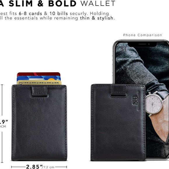 Men's Slim Bifold Wallet with RFID Protection - Full Grain Leather & Money Clip - Picture 3 of 6